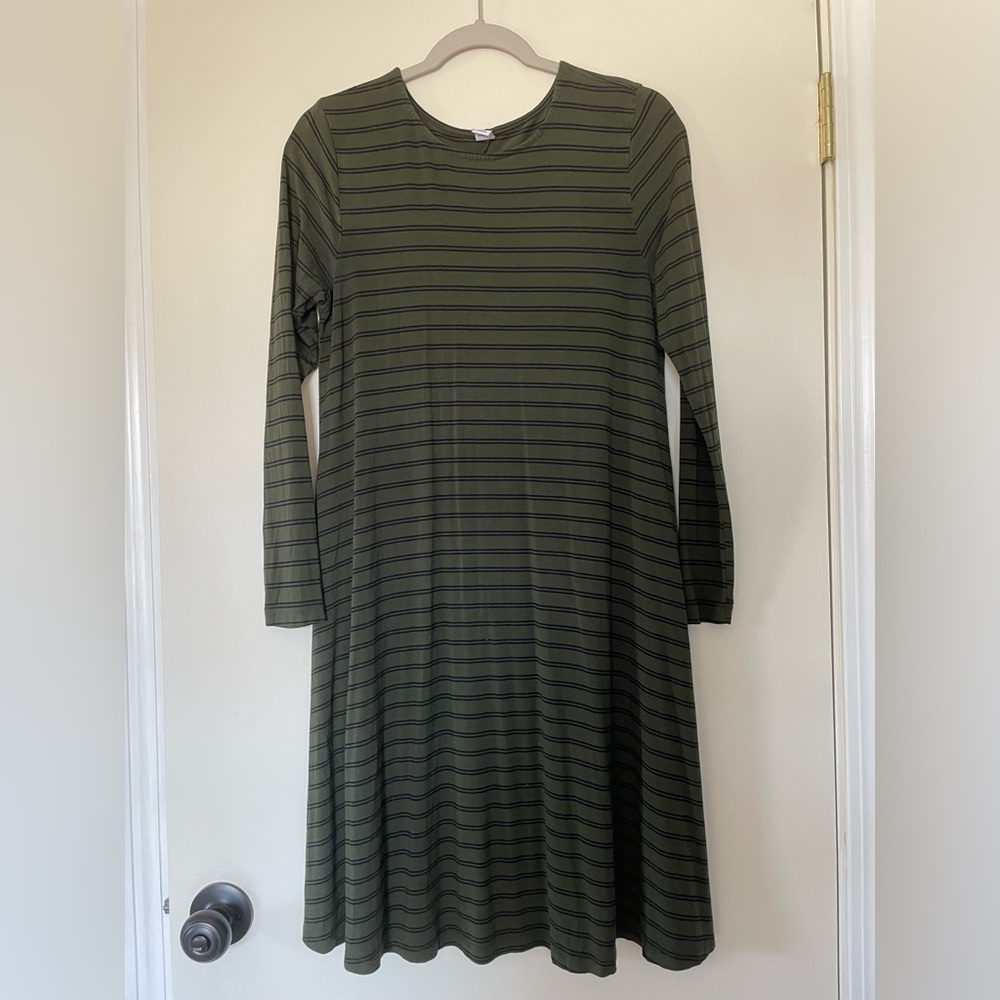 Black and green thin striped swing dress light weight
